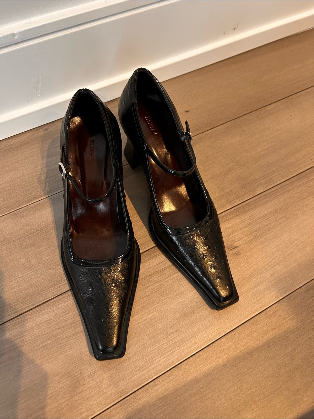 Black Square-Toe Mary Jane Block Heels
